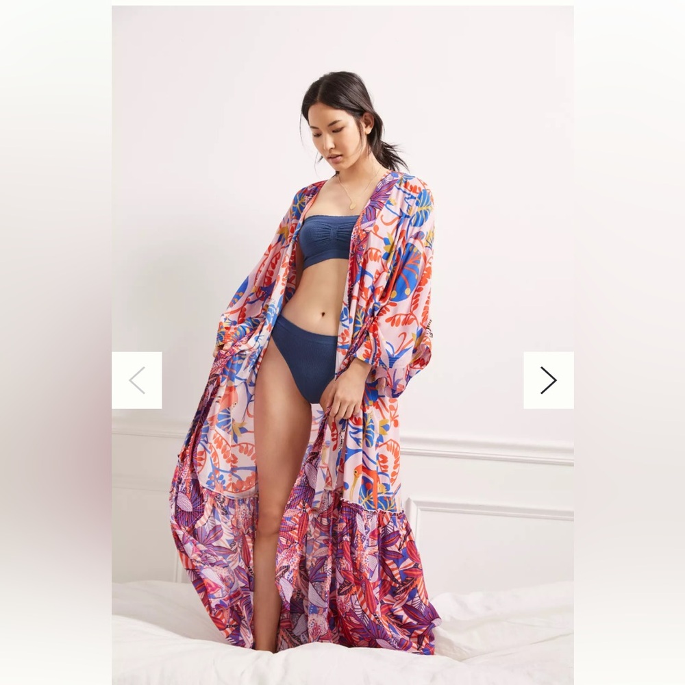 New Anthropologie Claire Colin Botanical Emmanuelle Floral Resort Belted Robe M